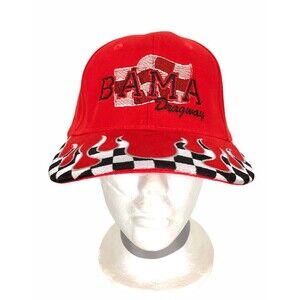 Vintage Bama Dragway Moto Racing Checks Flames Adjustable Strapback Hat Magic